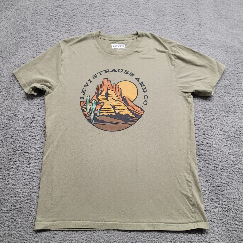 Levi's Shirt Mens Large Green Desert Plains Graphic Outdoors Casual Spellout